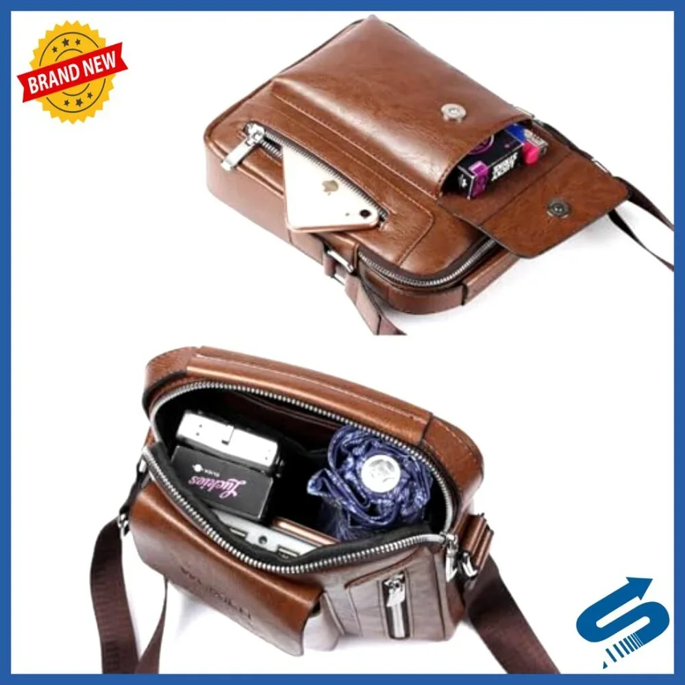 Small Leather Messenger Bag Crossbody Shoulder Satchel for Men